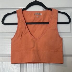 Ribbed V-Neck Cropped Tank Top - Orange